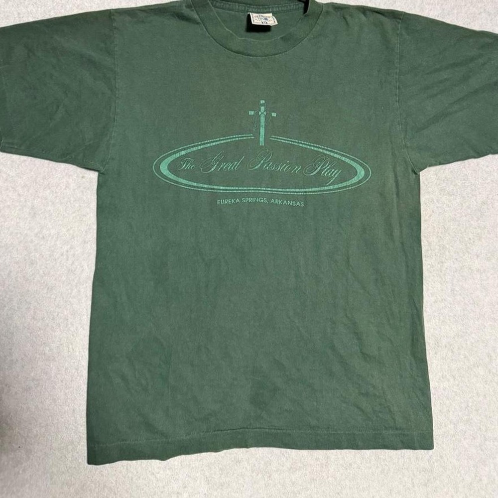 Vtg 90s Single Stitch The Great Passion Play Arkansas Green T Shirt Size Medium